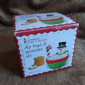 Boston Warehouse Snowman Dip Bowl and Spreader Set - Red and Green